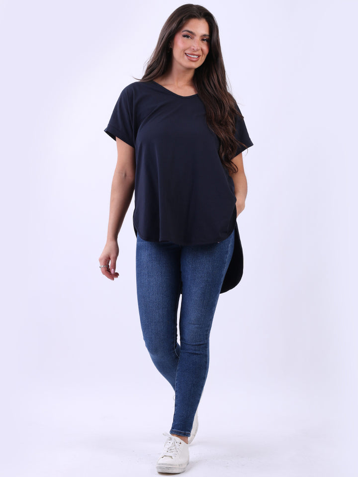Plain Cotton V-Neck Top Navy