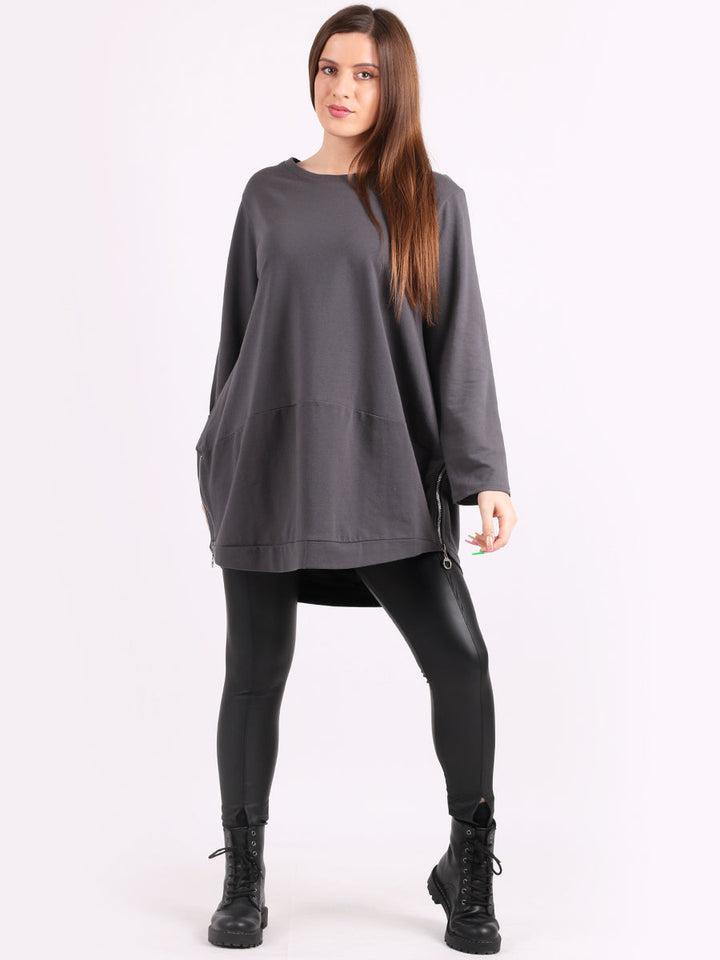 Plain Cotton Tunic Charcoal