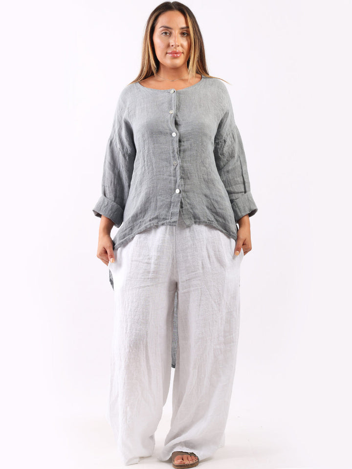 Plain Linen Lagenlook High Low Dress