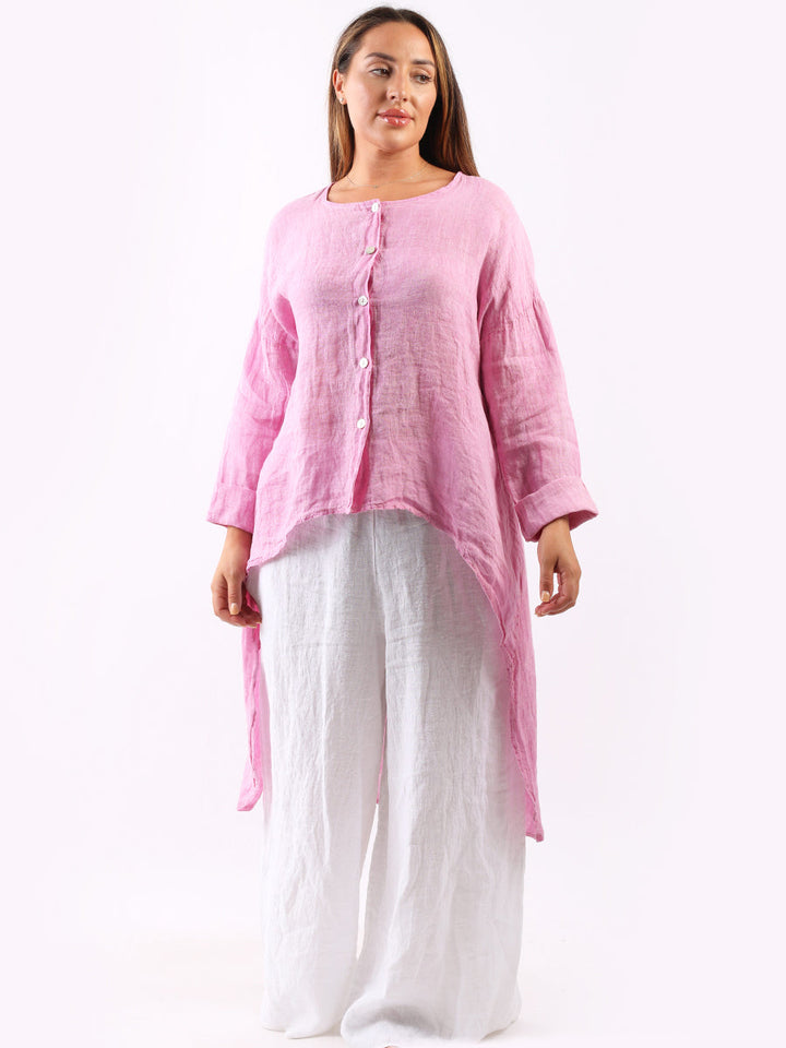 Plain Linen Lagenlook High Low Dress