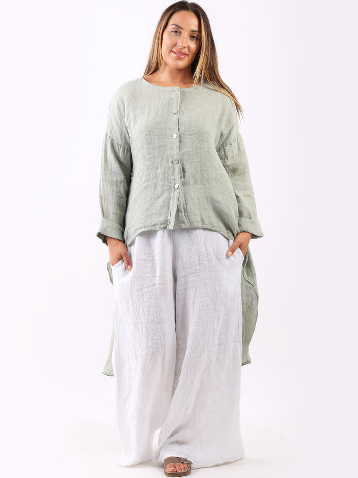 Plain Linen Lagenlook High Low Dress