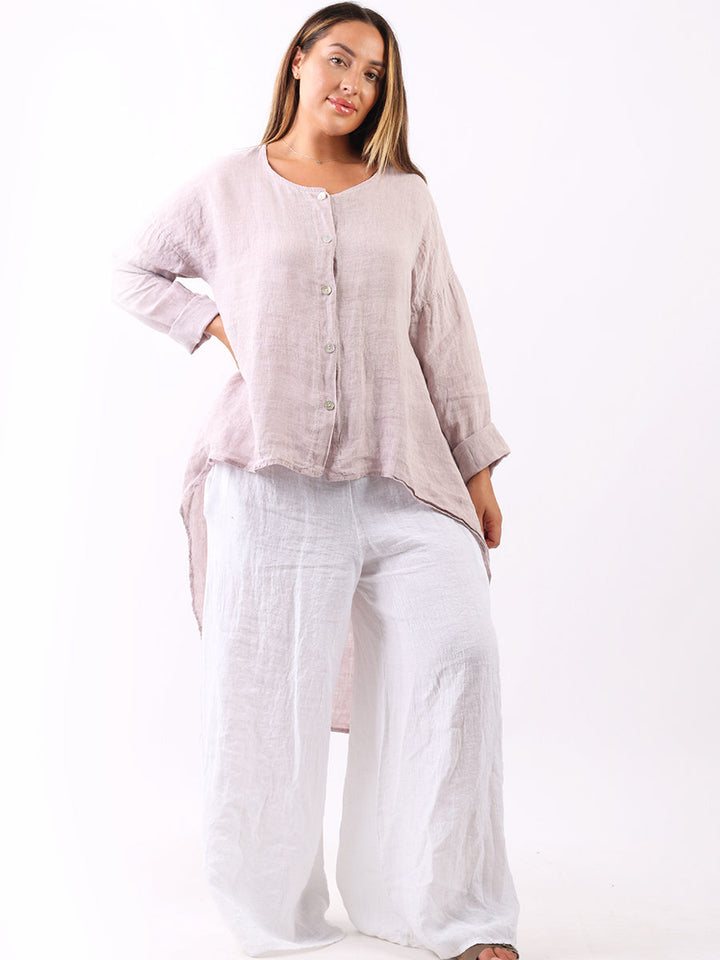 Plain Linen Lagenlook High Low Dress