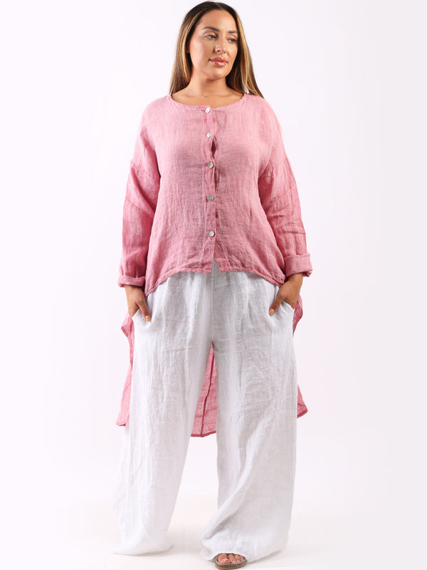 Italian Plain Front Buttons Linen Lagenlook High Low Dress