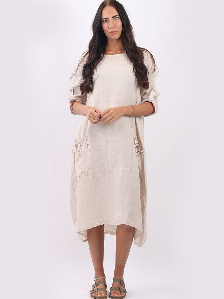 Linen Lagenlook Oversized Slouchy Dress Beige