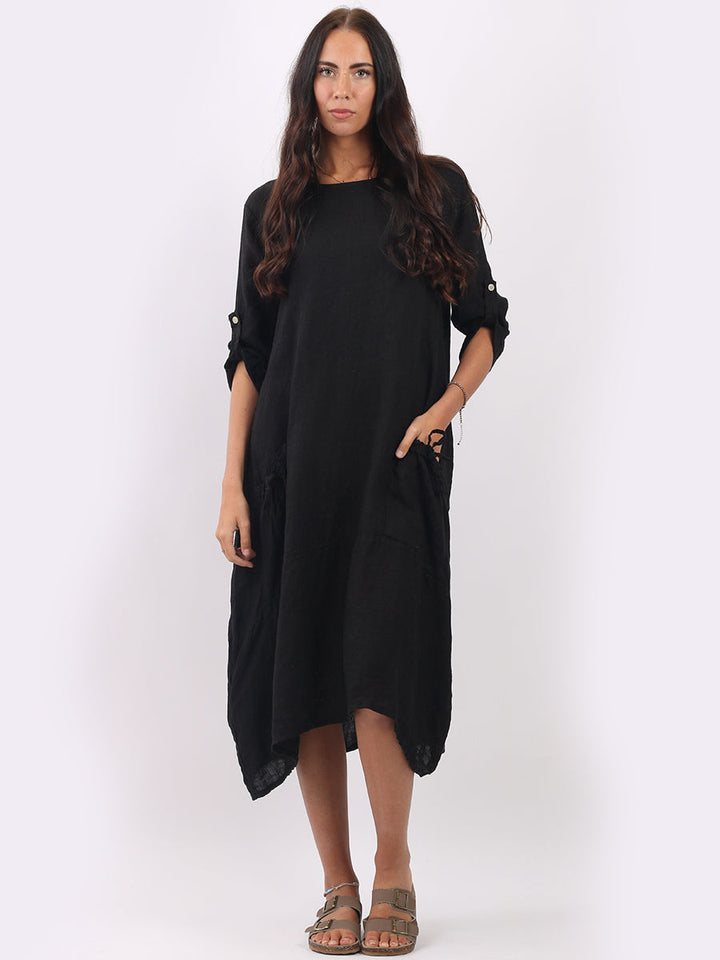Linen Lagenlook Oversized Slouchy Dress Black