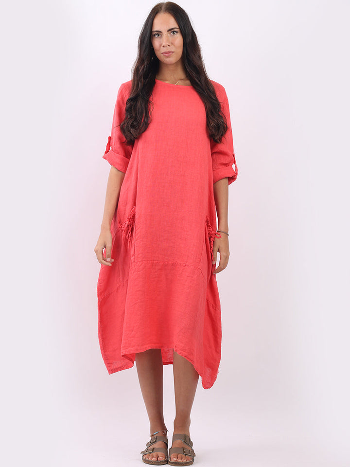 Linen Lagenlook Oversized Slouchy Dress Coral
