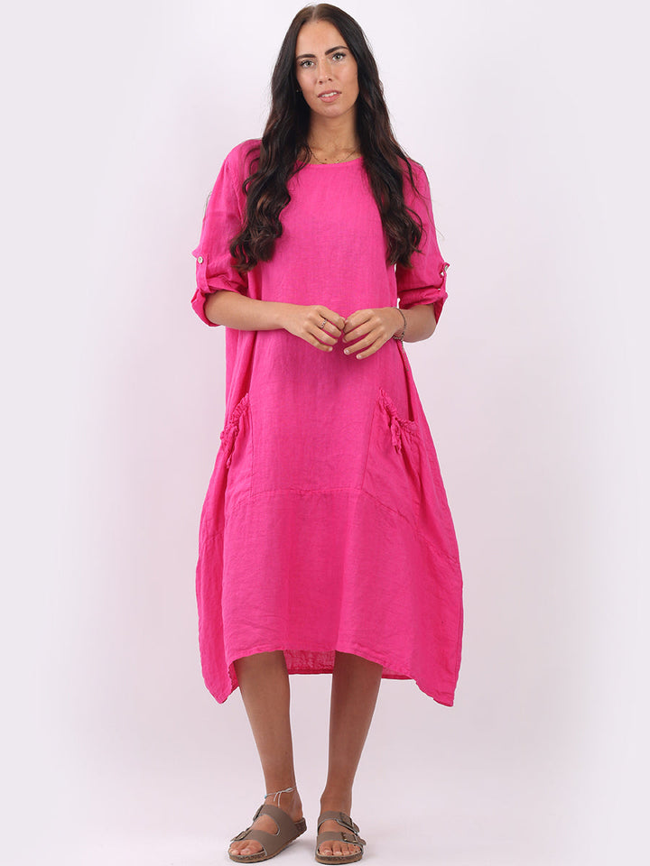 Linen Lagenlook Oversized Slouchy Dress Fuchsia