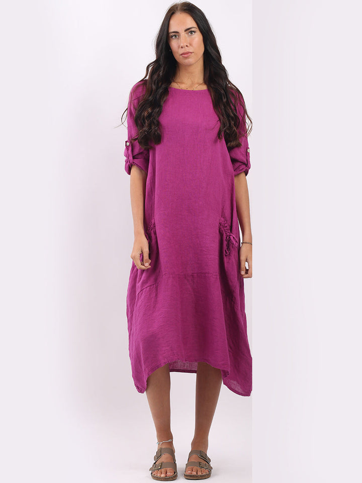 Linen Lagenlook Oversized Slouchy Dress Raspberry