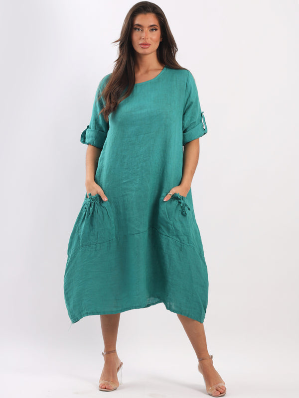 Linen Lagenlook Oversized Slouchy Dress Teal