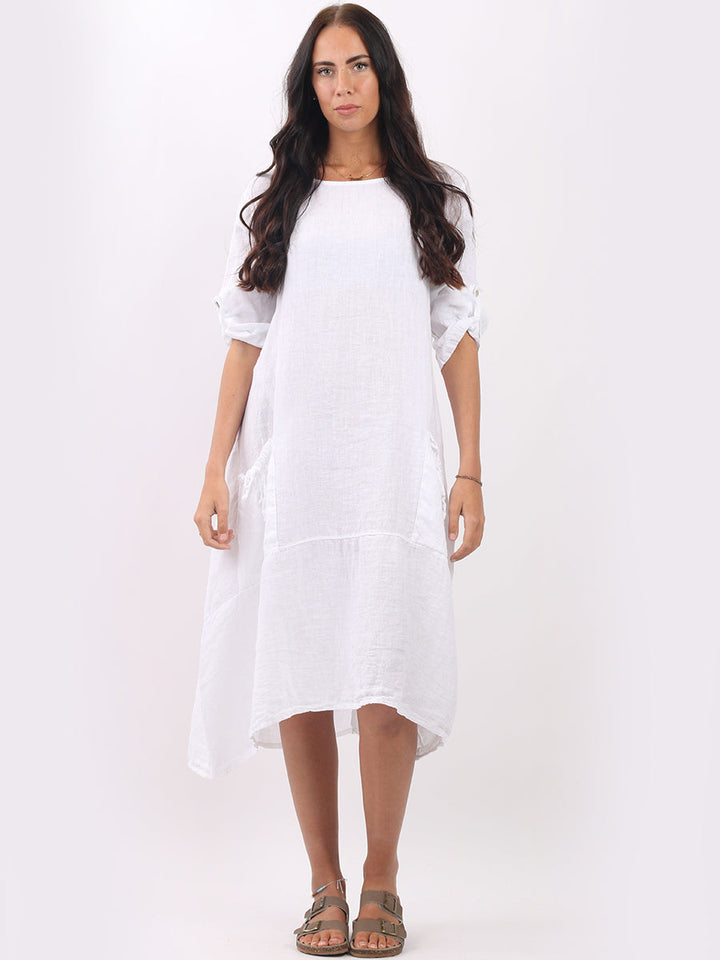 Linen Lagenlook Oversized Slouchy Dress White