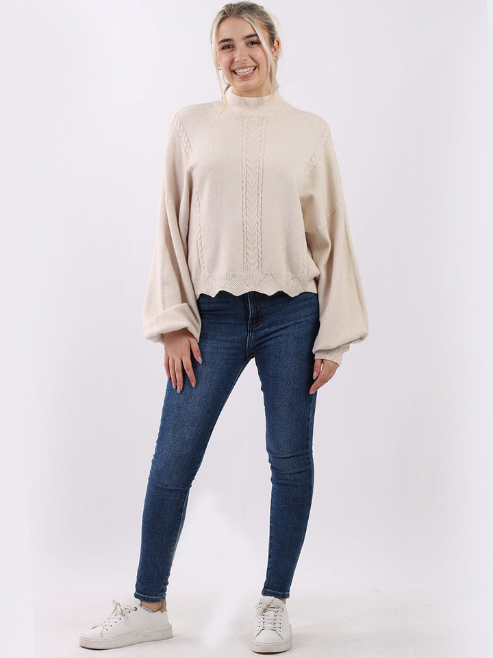 Knitted Crop Pullover Beige