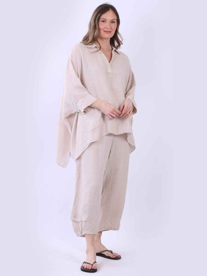 Plain Linen Baggy Shirt Beige