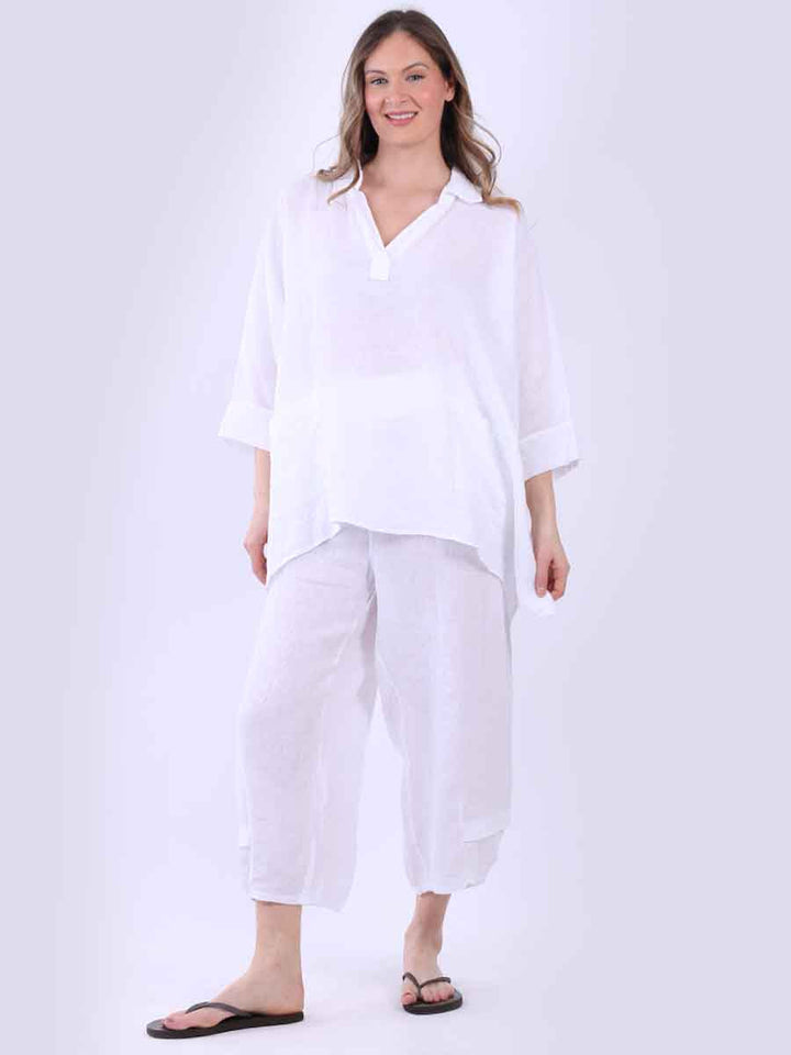 Plain Linen Baggy Shirt White