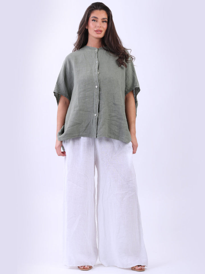 Linen Baggy Top Khaki