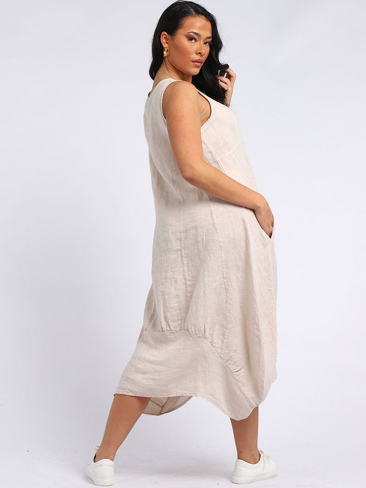 Women Clothing Italy Italian Linen Lagenlook Dress - Sleeveless Boho Midi Dress With Pockets, Plus Size Linen Tunic Tops Women Clothing Italy Italian Linen Lagenlook Dress - Sleeveless Boho Midi Dress With Pockets, Plus Size Linen Tunic Tops
