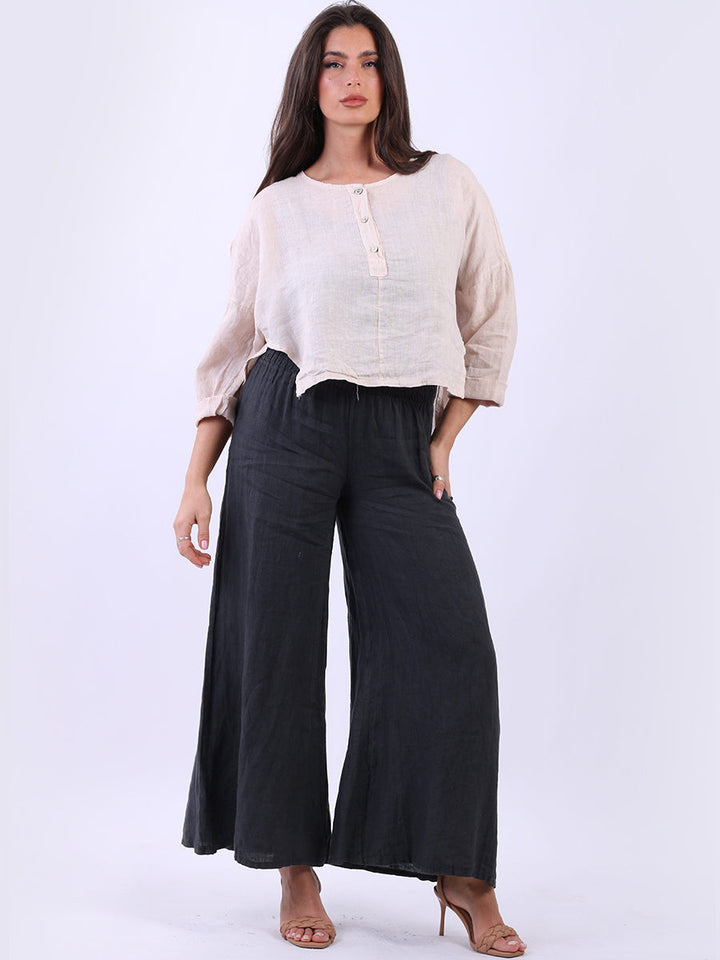 Plain Linen Hi Lo Crop Top Beige