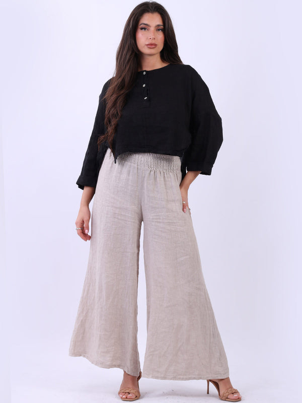 Plain Linen Hi Lo Crop Top Black