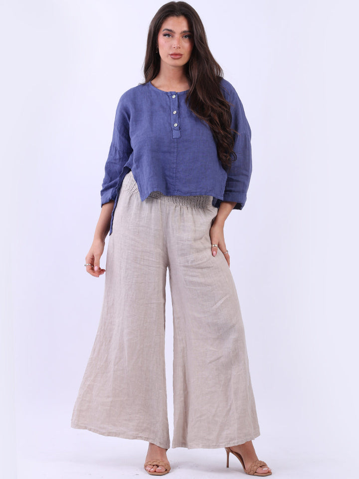 Plain Linen Hi Lo Crop Top Denim