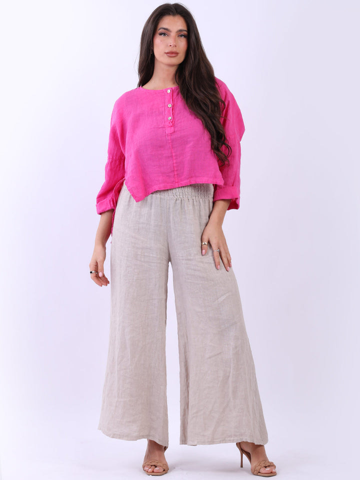 Plain Linen Hi Lo Crop Top Fuchsia