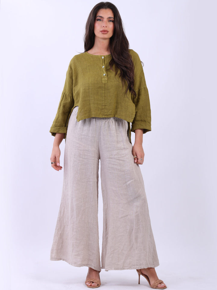 Plain Linen Hi Lo Crop Top Olive