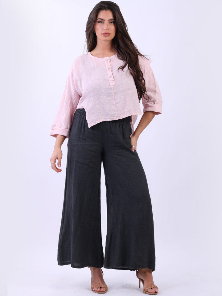 Plain Linen Hi Lo Crop Top Pink
