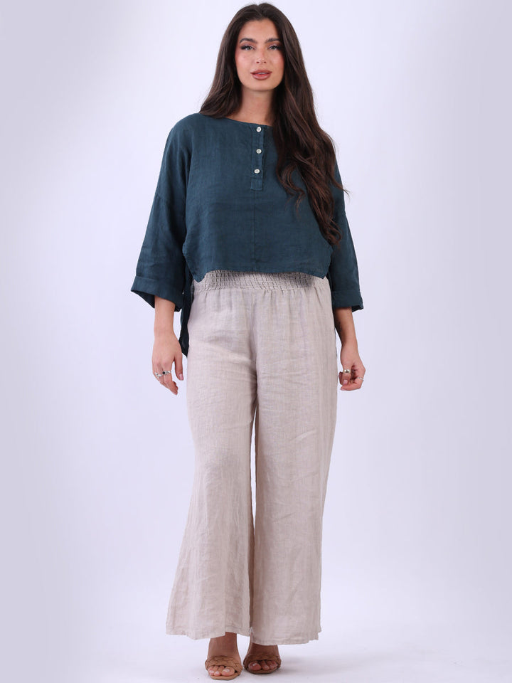 Plain Linen Hi Lo Crop Top Teal