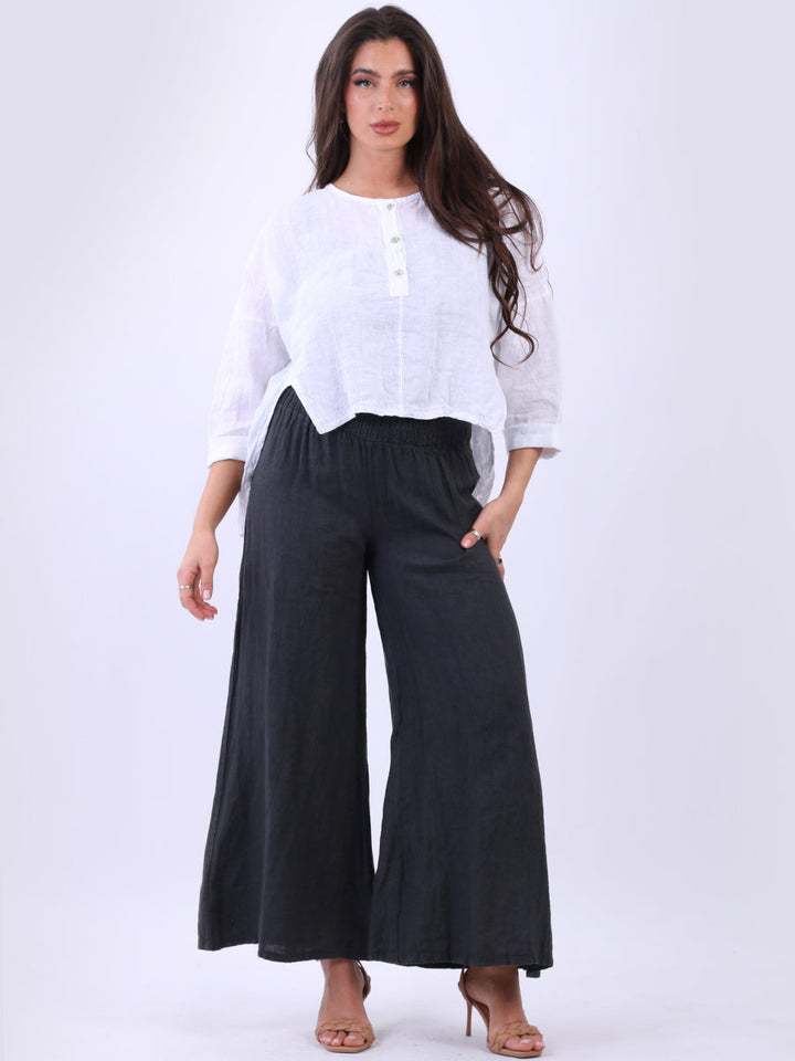 Plain Linen Hi Lo Crop Top White