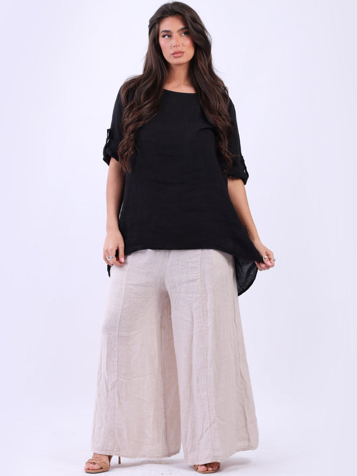 Plain Linen High Low Top Black