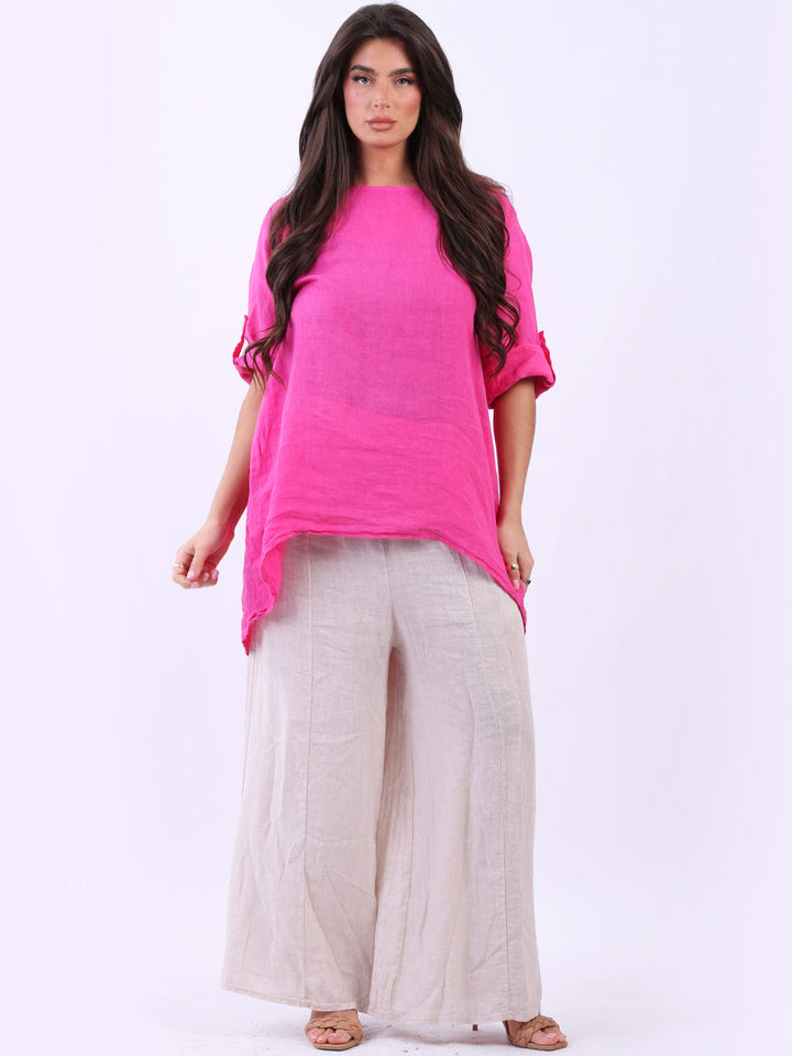 Plain Linen High Low Top Fuchsia