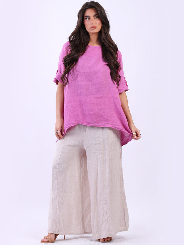 Plain Linen High Low Top Raspberry