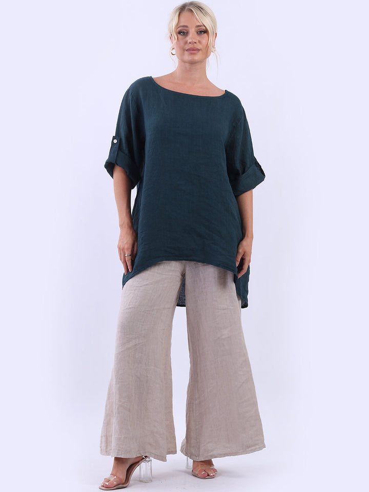 Plain Linen High Low Top Teal