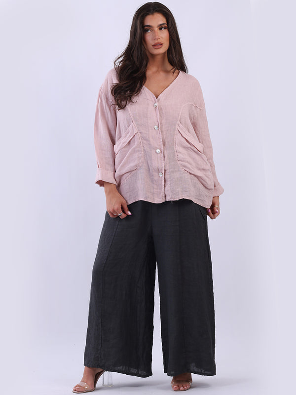 Linen Button Down Jacket Pink