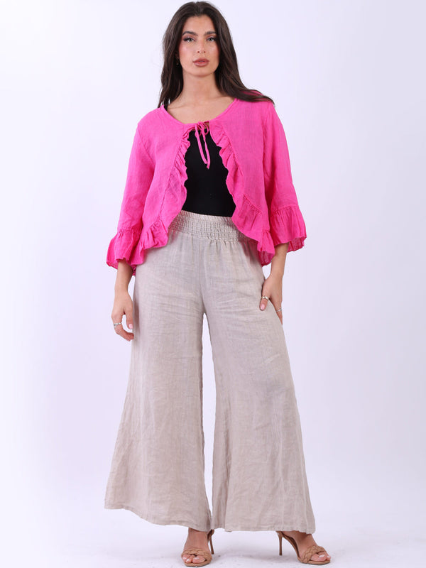 Linen Ruffle Crop Jacket Fuchsia