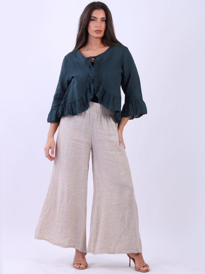 Linen Ruffle Crop Jacket Navy