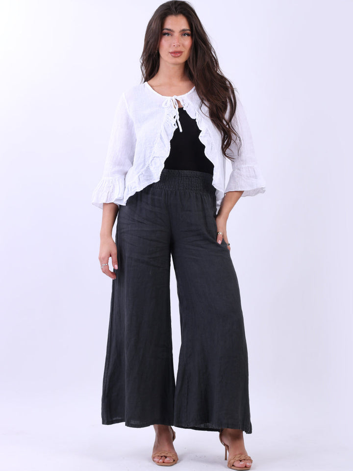 Linen Ruffle Crop Jacket White