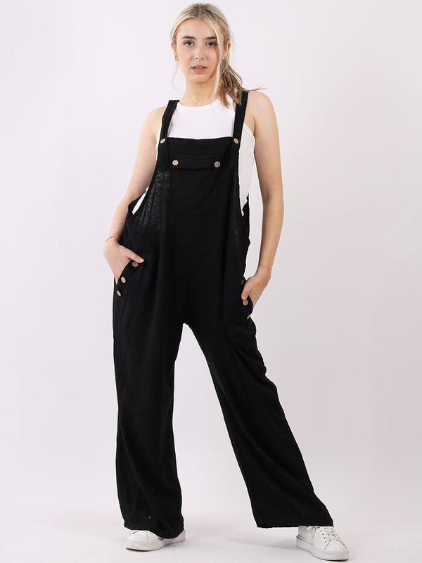Italian Plain Linen Lagenlook Wide Leg Pabo Jumpsuit