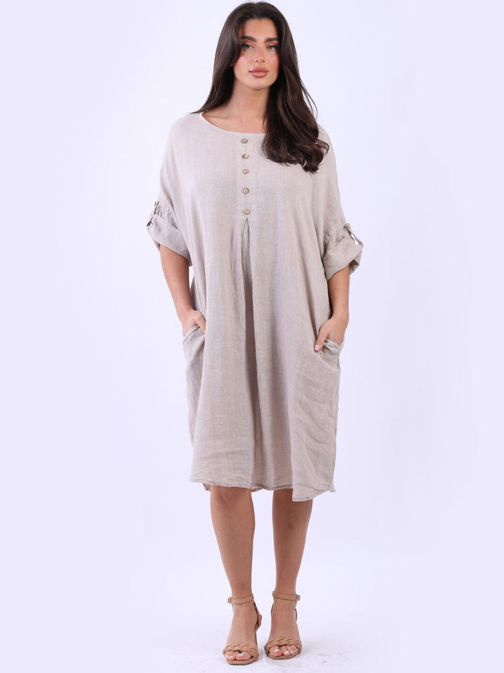 Linen Midi Dress Beige