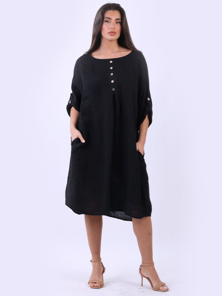 Linen Midi Dress Black