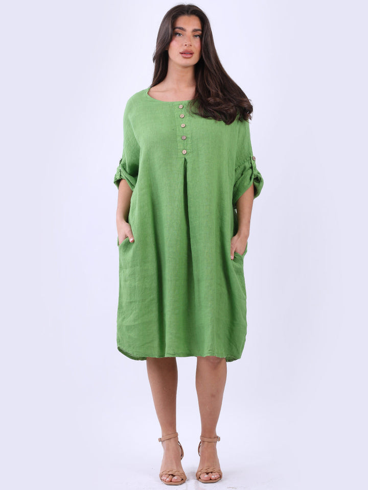 Linen Midi Dress Lime Green