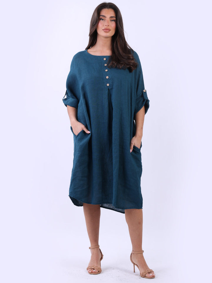 Linen Midi Dress Teal