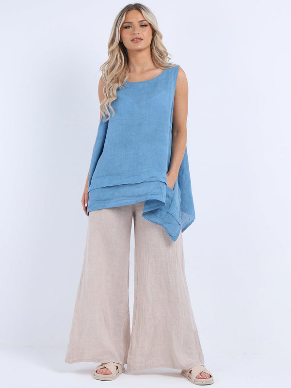 Italian Plain Linen Sleeveless Summer Tunic Tank Top