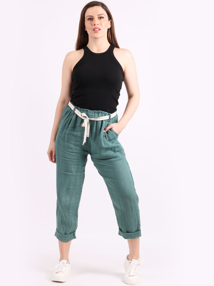 italian plain linen trouser