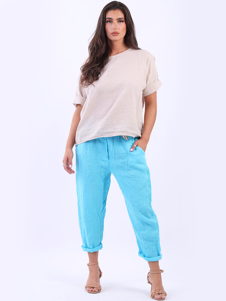 italian plain linen trouser