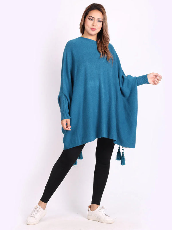 Plus Size Batwing Tassel Knitted Poncho
