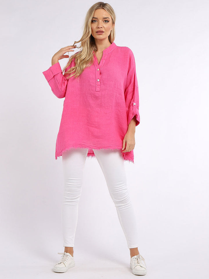Raw Edge Baggy Linen Shirt Fuchsia