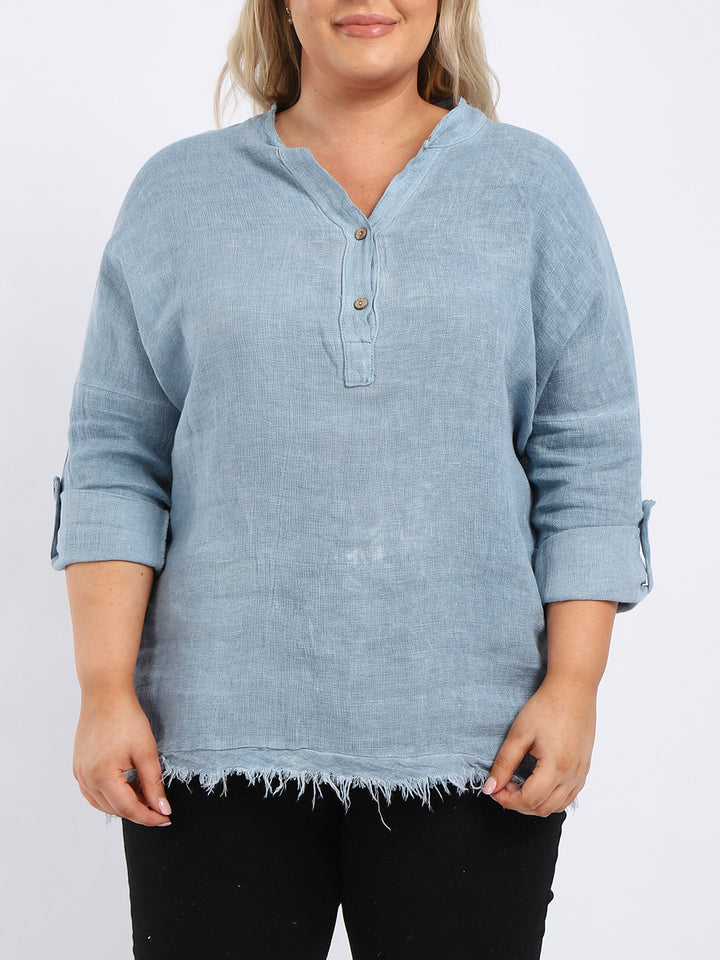 Raw Edge Baggy Linen Shirt Light Denim