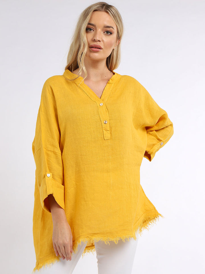 Raw Edge Baggy Linen Shirt Mustard