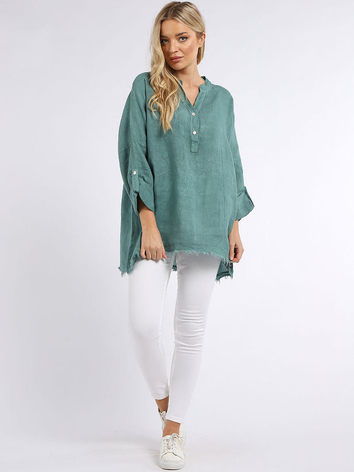 Raw Edge Baggy Linen Shirt Ocean Blue