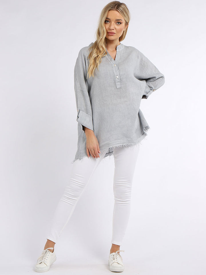 Raw Edge Baggy Linen Shirt Silver