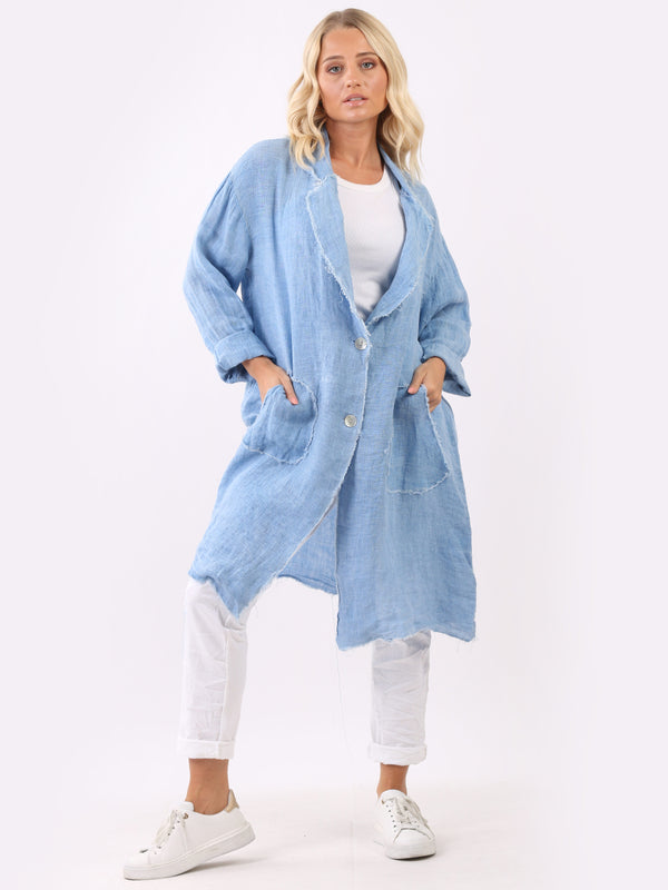Italian Plain Raw Edges Open Front Linen Lagenlook Jacket